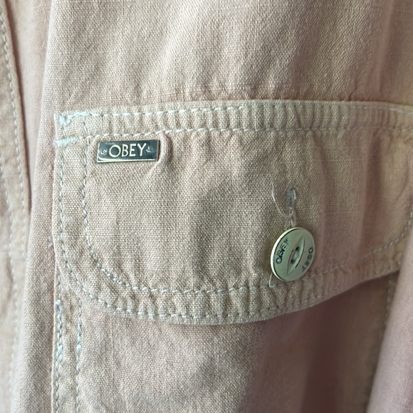 Obey shirt women’s button up size medium light peach color - Picture 2 of 6